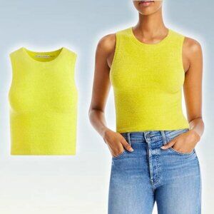 ALICE + OLIVIA Amity Fuzzy Yellow Crop Top Sz Medium